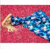 2015 موضة جديدة الشيفون فساتين ماكسي للمرأة الصيف ملابس الخريف جولة الرقبة الأزرق الأزهار المطبوعة فساتين النساء البوهيمي عارضة فساتين xl