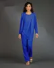 Yeni Gerçek Görüntü Bayanlar Tasarımcı 3-Piece / set Mavi Şifon anne Gelin Pant Suits Uzun Kollu Kadın Parti Abiye Lady Abiye