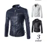 Wholesale- European StyleFashion Winter Zipper Motorcycle Leather Jackets Men Outwear Casual Slim Solid PU Men's Jacket Coat 3 Colors M-XXL