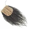 100% cambogiano capelli vergini seta base pizzo chiusura 4 "x4" 10-20 pollici afro crespi ricci non trattati chiusura capelli umani nodi candeggiati