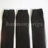 Top quality 100g 40pcs Glue Skin Weft Tape in Hair Extensions Brazilian Indian Human Hair 18 20 22 24inch #1B/off Black