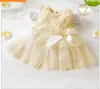 Robe à nœud pour bébé fille, tenue de princesse en dentelle, patchwork, sans manches, à fleurs, tenue de soirée, vêtements à la mode pour enfants