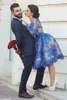 Knee Length Long Sleeves Prom Dresses Saudi Arabic Royal Blue Lace Short Party Dresses Custom Made Plus Size Evening Gowns