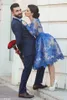 Knee Length Long Sleeves Prom Dresses Saudi Arabic Royal Blue Lace Short Party Dresses Custom Made Plus Size Evening Gowns