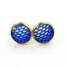 Moda colore oro fatti a mano 12mm Druzy Drusy resina sirena motivo a squame di pesce orecchini da donna