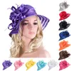 Cappello da spiaggia per protezione solare da donna per tea party in raso di poliestere con piume, matrimonio Kentucky Derby A214