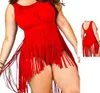 SEXY Women Plus Size Fringe Tassel Tankini Set Swimsuit Skirt women sexy Padded Tops High Waist Bikini Swimwear bath suit summer 4colors