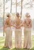 Newest Light Gold Shining Sequined Bridesmaid Dresses Draped Open Back Sexy Prom Dresses Ruched Capped Sleeve Mermaid Bridesmaid Dresses