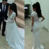 Amazing Long Sleeves Wedding Dress Sheath Column V Neck Illusion Lace Appliques Sexy Bridal Gowns with Detachable Chiffon Train