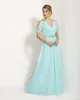 Elegant A Line V-neck Light Blue Mother of the Bride Dresses Formal Suit with Short Sleeve Floor Length Bridal Party Gowns 2015