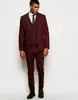 Burgundy Mens Wedding Suits Two Buttons Groom Tuxedos Notched Lapel Prom Formal Suits Custom Made Best Man Suits (Jacket+Pants+Vest)