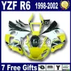 Fairings de frete grátis para Yamaha YZF-R6 1998-2002 YZF 600 YZFR6 98 99 00 01 02 Red White Black Body Kits VB89