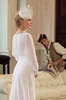 White Vintage A-Line Wedding Dresses Long Sleeves Designer Relaxed Simple Bridal Gown Dresses for Castle Wedding Bride With Hand Made Flower