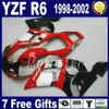 Gratis verzendingsblokjes Set voor Yamaha YZF-R6 1998-2002 YZF 600 YZFR6 98 99 00 01 02 Rood Wit Black Fairing Body Kits VB89