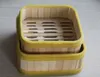 Bamboo Steamer with lid bento lunch box Healthy Cooker food container 7.2inch square with plastic wrapper Rice Pasta fish