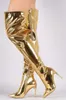 2017 más nuevo Kim Kardashian Stilettos plata oro espejo cuero metálico sobre la rodilla mujeres botas moda muslo botines altos