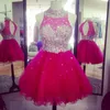 2017 Sparkly Crystal Royal Blue Homecoming Dresses For Sweet 16 Crew Neck Hollow Back Puffy Puffy Tulle Red Graduation Dresses PA9288687