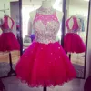 2017 Robes de retour à la maison en bleu royal scintillant pour sweet 16 cou de cou crélat creux en perle gonflée en tulle rouge robes PA9288687