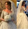 Luksusowe Suknie Ślubne 2016 Off Ramię V Neck Pełna Koronkowa Aplikacja Zroszony Sheer Z Długim Rękawem Suknie Bridal Custom Made a Line Wedding Suknie