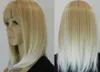 Livraison gratuite en gros nouveau mélange blond élégant blanc cheveux de dame droite perruques complètes T92