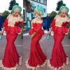 Ado Ebi Mermaidイブニングドレス3/4長袖ペプラムアップリケダークレッドプラスサイズウエディングドレスアフリカの女性正社のガウン