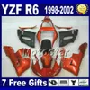 Zestaw do ciała Fairing ABS dla Yamaha YZF-R6 1998-2002 Wszystkie błyszczące czarne plastikowe nadwozie Set YZF600 YZFR6 98 99 00 01 02 VB32 + 7 prezenty