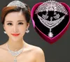 Nieuwe glanzende luxe bruids sieraden sets kristal bruiloft kroon oorbellen ketting tiaras accessoires mode hoofdtooi bruids accessoires HT44