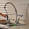 Chrome Solid Brass Kitchen Faucet Double Sprayer Vessel Sink Mixer Tap Deck Mounted Sinlge Handle