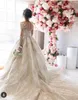 Glamorous Lace Ball Gown Wedding Dress Sheer Jewel Neck Long Sleeves Beaded Pearls Applique Bridal Dress Charming Chapel Train Wedding Gowns