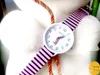 free shipping WoMaGe Ladies Women Fashion Color Stripes Strap Wrist Gift Watch (Blue,white,pink),Christmas Gift