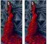 Amazing Red Petals Trailing Evening Dresses 2016 Crew Long Sleeve Slim Fit Prom Dresses Lace Up Back Sweep Train Celebrity Formal Gowns