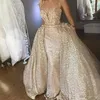 Sparkly Champagne Sequined Prom Dress With Over-Skirt Applique Sweetheart Mermaid Party Prom Dresses Glamorous Sexy Formal Evening Gowns