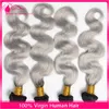 Bundle peruviano grigio vergine capelli umani grigi 4 pezzi lotto # 1 / grigio ombre estensioni dei capelli dell'onda del corpo 2 tono ombre capelli tesse