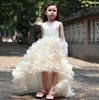 Free Shipping Empire V-Neck Wasit/Beads/Crystals Ruched Organza Birthday Pageant Wedding Hi-lo Flower Girls' Dresses