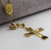 Collier chapelet bouddhiste en acier inoxydable plaqué or de haute qualité, chaîne de perles rondes Crucifix 28 4 5, cadeau fin Uni191s