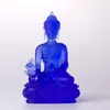 Boeddha standbeeld apotheken lapis lazuli licht 4 kleuren blauw groen wit amber glazuur gouden geneeskunde goeroe boeddha boeddhisme standbeeld in het land