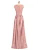 Abiti da damigella d'onore in pizzo chiffon rosa polveroso con scollo a V pieghettato con volant lunghezza pavimento abiti lunghi da damigella d'onore abiti da festa di nozze7280181