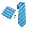 Silk Tie Set för män Blue Stripe Hankerchief Cufflinks Jacquard Woven Mens Tie Set Wedding Business Work Formal N-0568274K