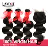 Eurasian Virgin Hair Body Wave With Closure 8a Obehandlat Human Hair Weaves 3 Bundlar och 1 st Top Lace Stänger Naturliga svarta förlängningar