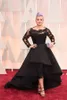 Red Carpet Prom Dresses Scoop Black Sheer Neck High Low Long Sleeves Evening Gowns Lace Appliques Custom Made Plus Size Party Dress