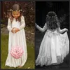 Robes à fleurs pour filles, manches longues, en dentelle à volants, robes formelles Vintage faites à la main, princesse spéciale enceinte, 7420222