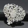 Vintage Fashion Rhodium Plated Stunning Clear Crystals Big Heart Flower Brooch Women Wedding Bridal Bouquet Pins Hot Selling Top Quality