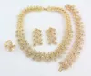 Fashion Women Gold Plated Crystal Bridal Jewelry Sets Alloy Necklace Bracelet Earring Ring Jewelry Sets