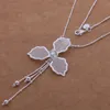 Free Shipping with tracking number Best Most Hot sell Women's Delicate Gift Jewelry 925 Silver 3 leaf flower tassels Necklace