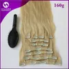 Brasilianska hårklippet i hårförlängningar 20 "Klämma i mänskliga hårförlängningar # 613 Blont mänskligt hårklipp i tillägg 260g