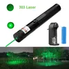 303 Green Laser Pointer Pen 532nm 1mw Justerbart fokus Batteri + Laddare EU Adapter Ange gratis frakt