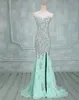 Sweetheart Mermaid Elegancka mięta Prom Dresses Side Slit Beaded Silver Stones Suknie Wieczorowe Sparkly Sexy Formalna Długa Kurenta Custom Dress