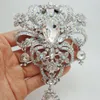 Whole -Luxury Bride Flower Drop Pendant Bride Bridesmaid Wedding Brooch Pin Clear Ab Rhinestone Crystal299V