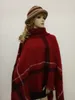 Wholesale- Women Oversized Plaid High Collar Loose Bat Sleeve Irregular Kintted Sweater Shawl Tassel Poncho Cape Coat Pullover