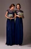 Navy Blue Bateau Sheer Applique Lace Lange Bruidsmeisjes Jurken Capped Mouwen Vloer Lengte Avondjurk Prom Jurken Bruiloft Jurk